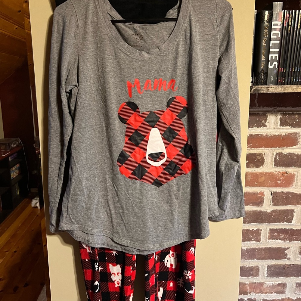 Gray and Red Bear Print adult woman’s  Pajamas
